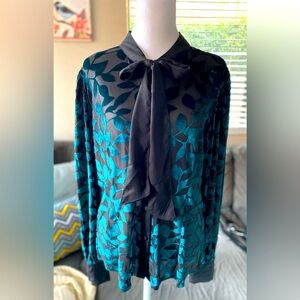 NWT Unique Vintage Teal Velvet Leaves Burnout Gwen Blouse SIZE XL